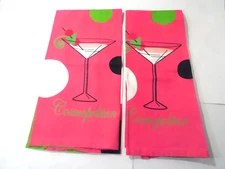 2 New DII Matching Cotton Dish Tea Towel Pink with Cocktail Glass Design