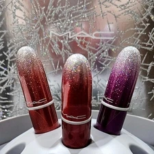 MAC gift set 3 Lipsticks BRICK O LA RUBY WOO REBEL mini + silver case NEW