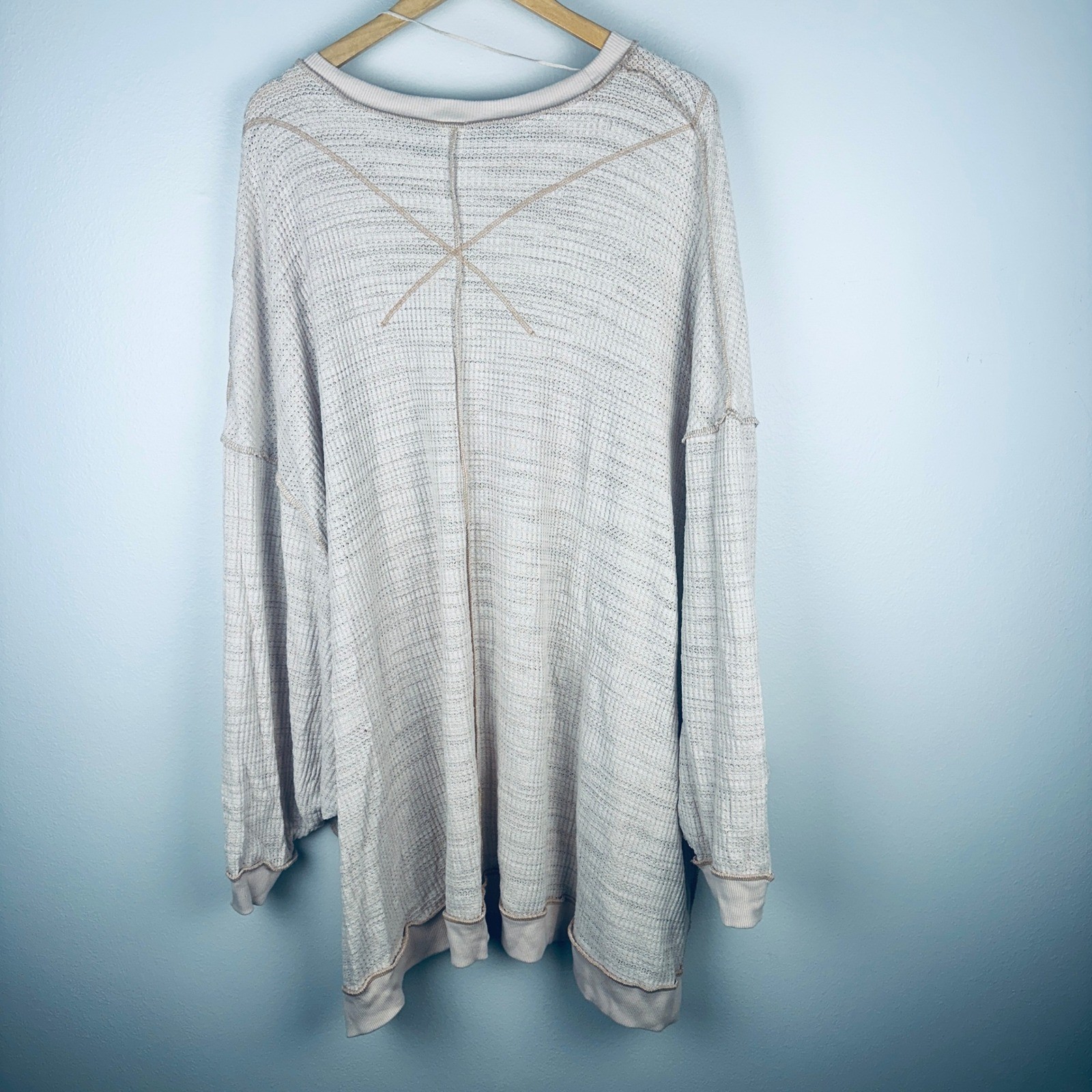 We The Free Free People Cream Waffle Knit Oversized Tunic Large - Thumbnail 3
