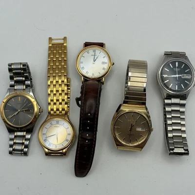 Lot of 5 Mens Seiko Watches(Automatic, Quartz, etc) AS-IS #21
