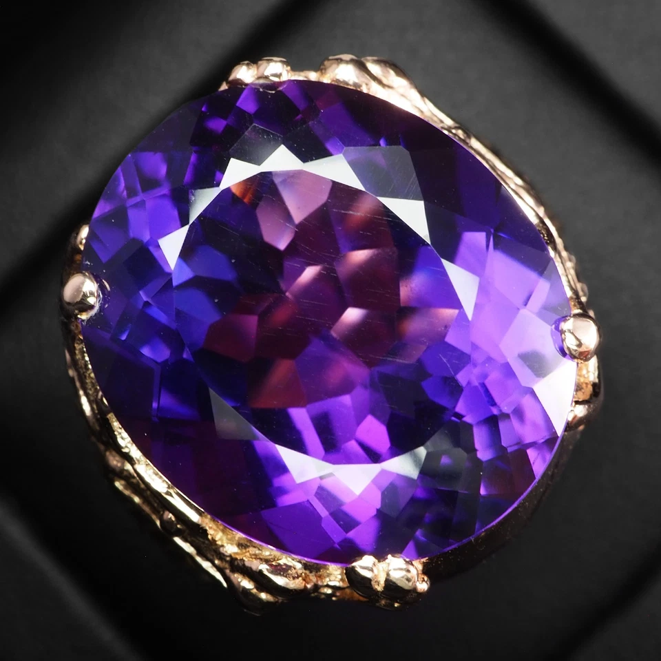 Luminous Purple Amethyst Oval 19.70Ct 925 Sterling Silver Vanilla Gold Rings - Image 2 of 4