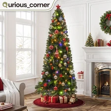 7.5ft Pre-Lit Pencil Green Christmas Tree 1000 Tips 350 LED with 11 Light Modes