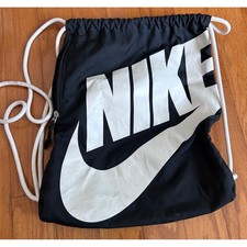 Nike Swoosh Logo Drawstring Gym Sack Bag Black White Polyester