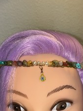 Women  s Multicolor Beaded Headband/ Evil Eye Charm Accent, Adjustable Boho Crown