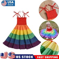 Toddler Baby Girls Sleeveless Rainbow Dress Princess Summer Beach Tutu Sundress