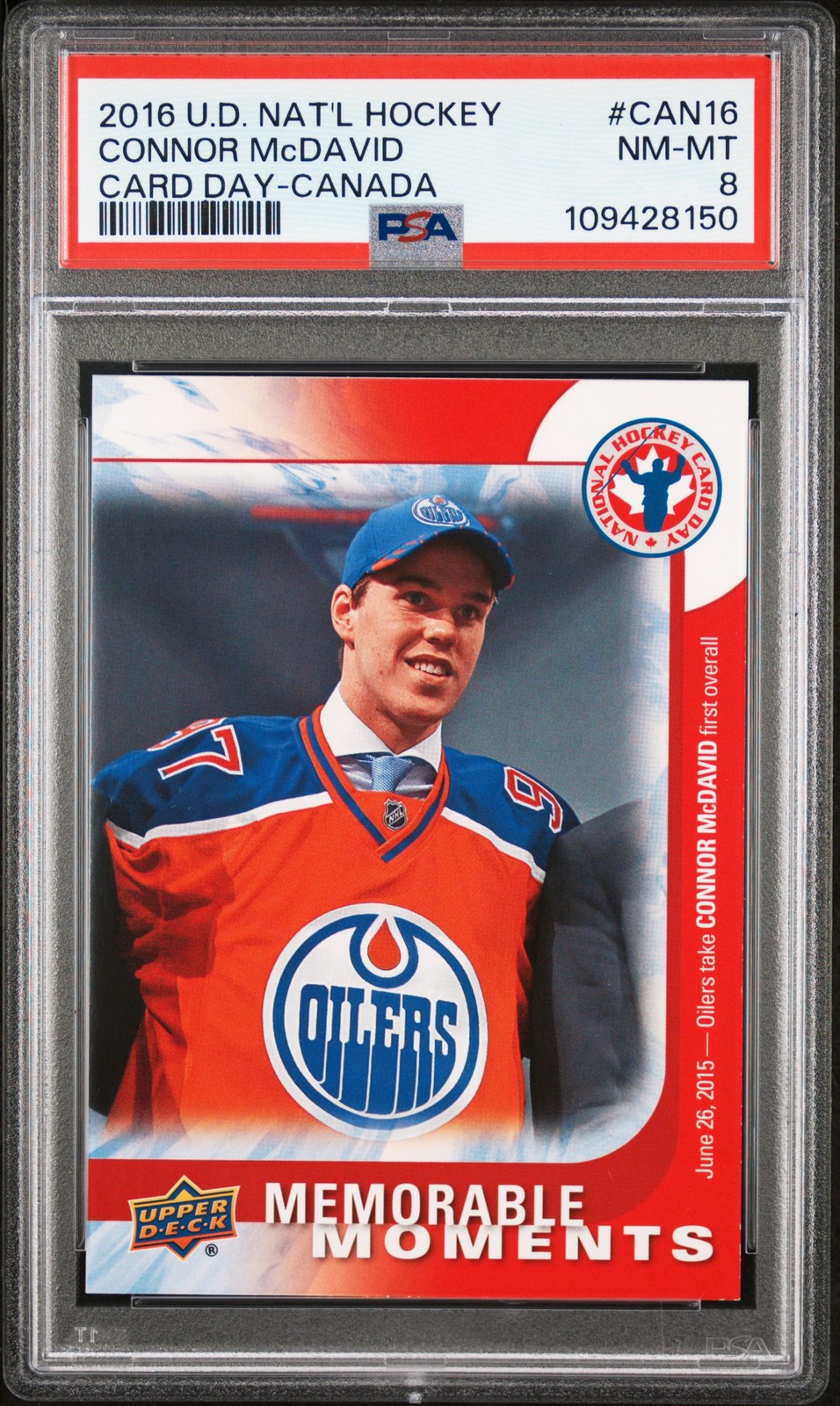 2016 UPPER DECK NATIONAL HOCKEY CARD DAY-CANADA #CAN16 CONNOR MCDAVID PSA 8 view 1