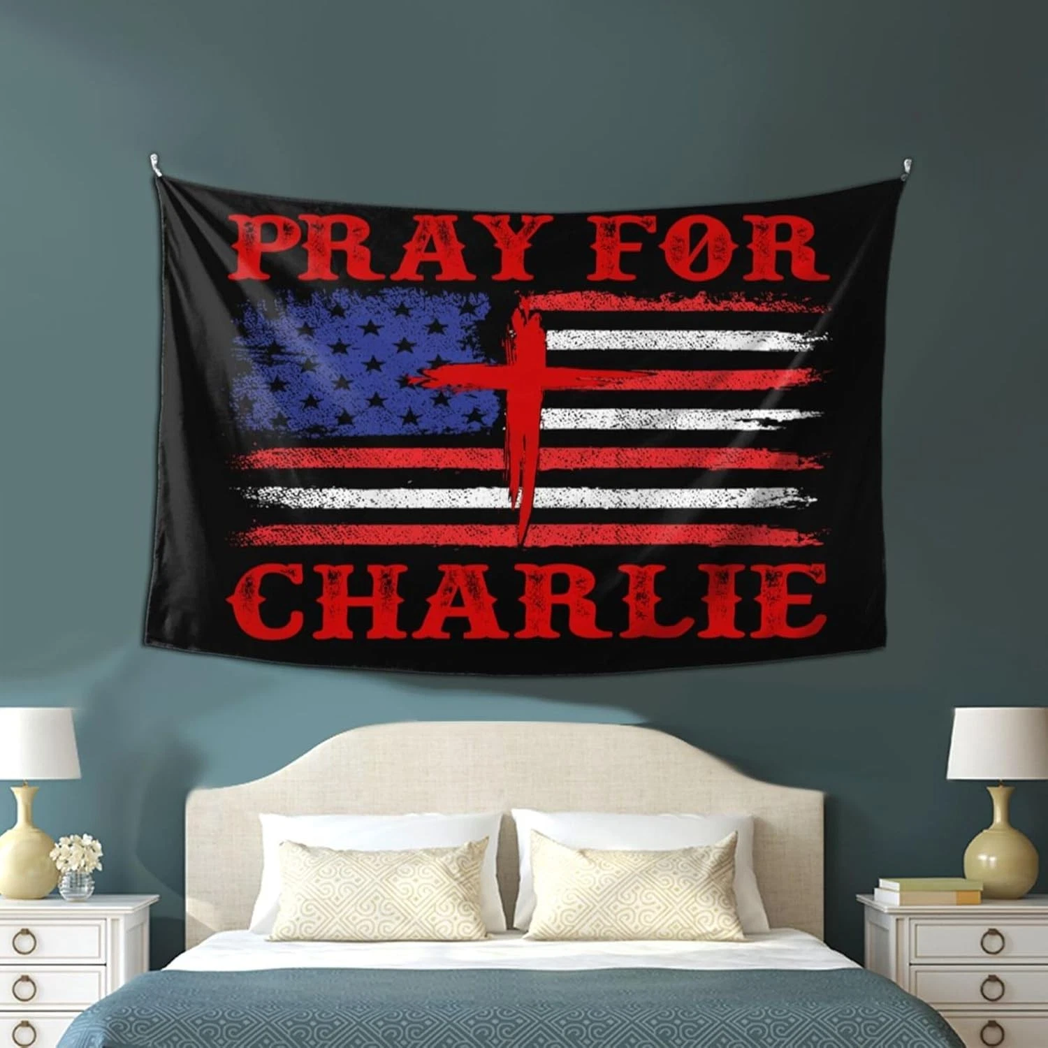 Marat Pray For Charlie Kirk Tapestry, God Bless Wall Banner Decor