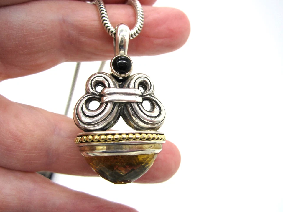 Massive Lagos CAVIAR 18K Gold Sterling Silver Citrine Onyx 43 Gram 项链 — 第 2/4 张图片