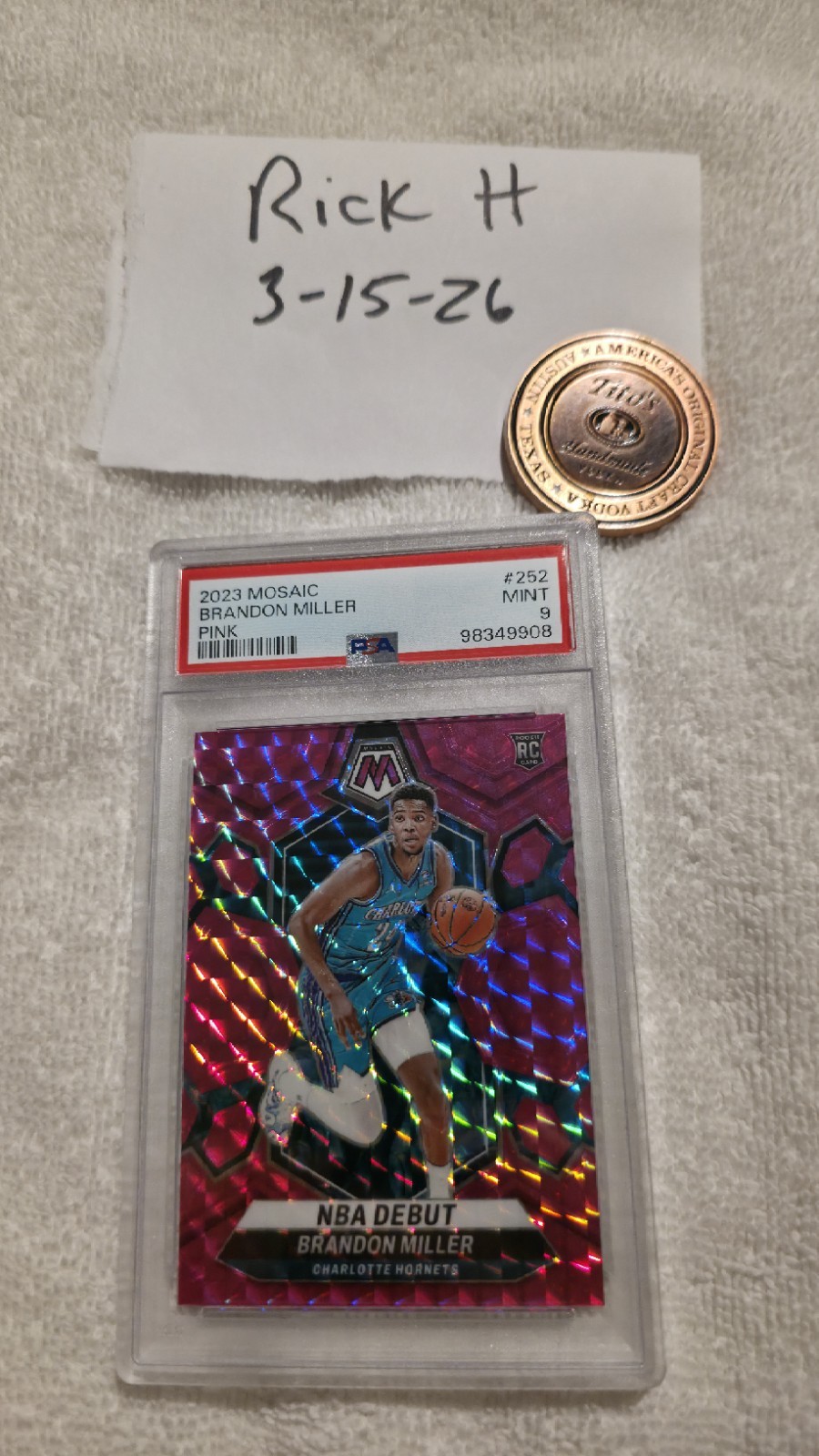 2023-24 Panini Mosaic NBA Debut Brandon Miller #252 Pink Mosaic Prizm /149 (RC)