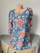 Old Navy Shift Dress S Floral Bird 3/4 Blue Spring Whimsy Boho Folk Art Cottage
