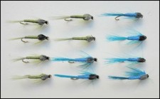 Damsel Nymph Trout flies, 12 Pack Olive & Blue Damsel, mixed 12/14, Fly Fishing
