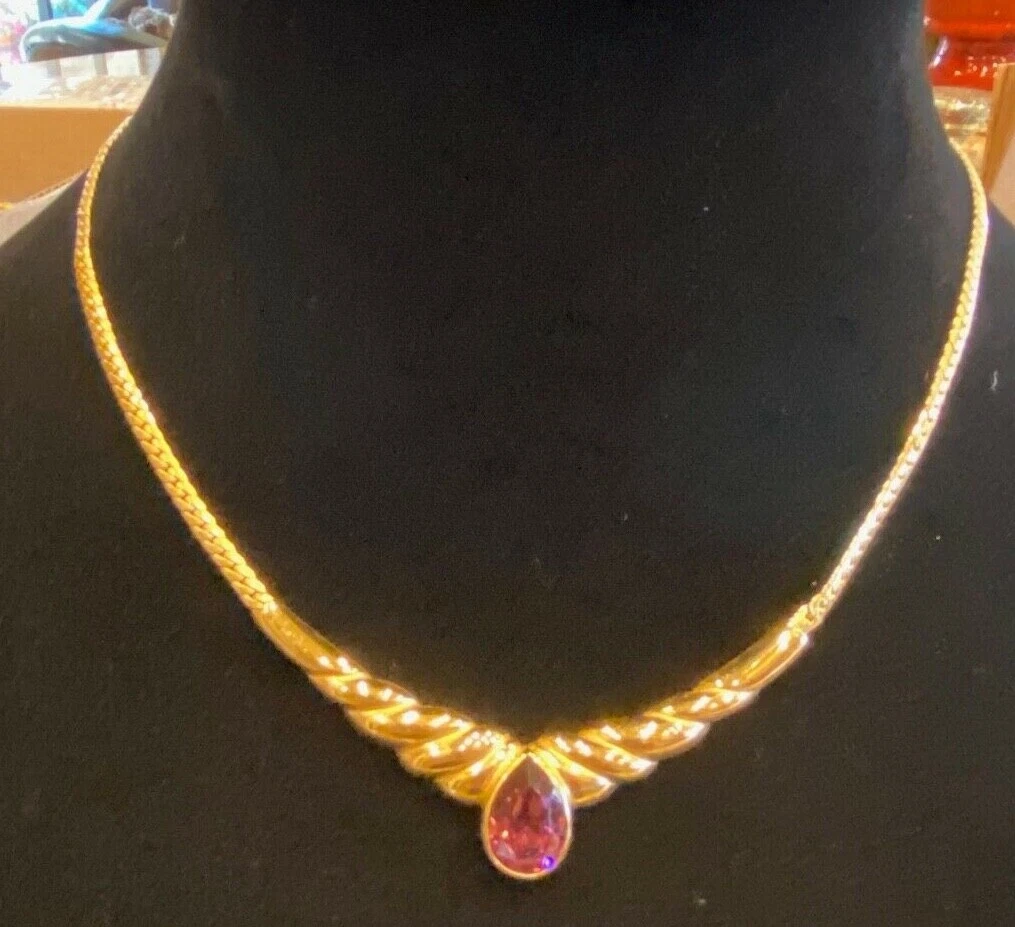 Collier vintage plaqué or amithyste Christian Dior 