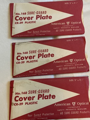 Lot of 3 American Optical No. 168 Sure-Guard Cover Plate CR-39 Plastic Lenses