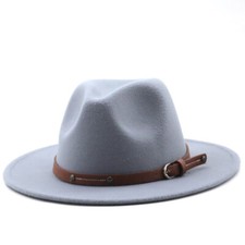 Men Women Wide Brim Felt Fedora Panama Western Cowboy Hat Leather Band Jazz Cap 