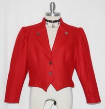 Boiled Wool ~ Red Women German Winter Dirndl Dress Skirt Suit Jacket Eu42 10 M
