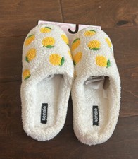 Kensie Womens Faux Sherpa Memory Foam Slippers Lemons New Sz 8