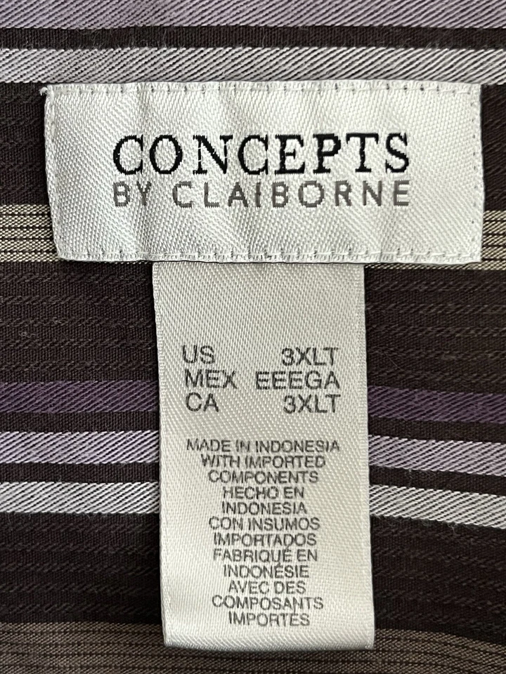 Concepts By Claiborne Striped Dress Shirt Long Sleeve Purple/BrownMens Size 3XLT - Image 3 of 4
