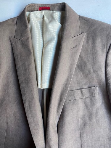 Men’s John Varvatos 100% Linen Two Button Long Sleeve Beige Sport Coat Size 44R - Picture 11 of 12