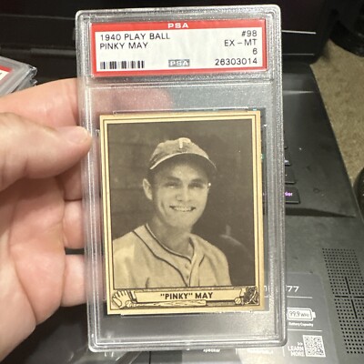 1940 Play Ball #98 Pinky May PSA 6 Clean Case Silver Label Philadelphia Phillies
