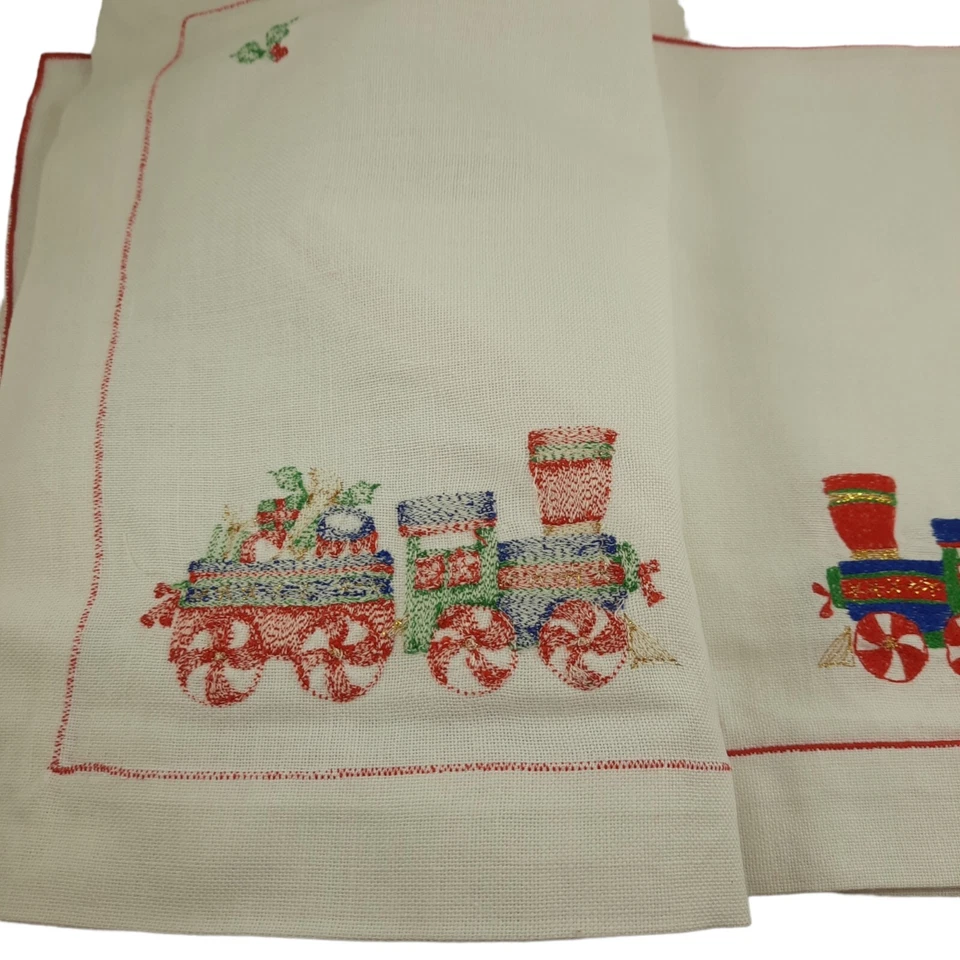 Juego de 4 manteles rectangulares vintage coloridos tren de Navidad con servilletas Foto 4 de 4