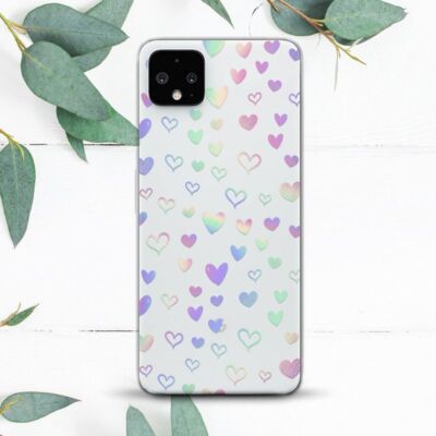 Rainbow Hearts Cute Pattern Clear Case For Google Pixel 2 3 3a 4 4a 5 6 7 8 XL