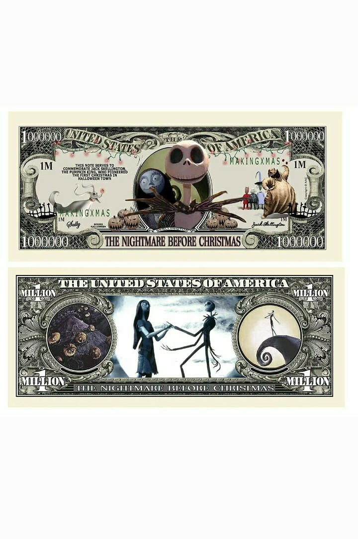 2x Disney Nightmare Before Christmas Million Dollar Bill banknote gift xmas j