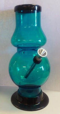 8'' ACRYLIC PLASTIC HALF BUBBLE & BUBBLE WATERPIPE THUMB CARB AQUA BLUE (2'' Wide)