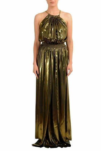 Just Cavalli Damen goldenes Maxi-Ballkleid Kleid mit offenem Rücken US S IT 40