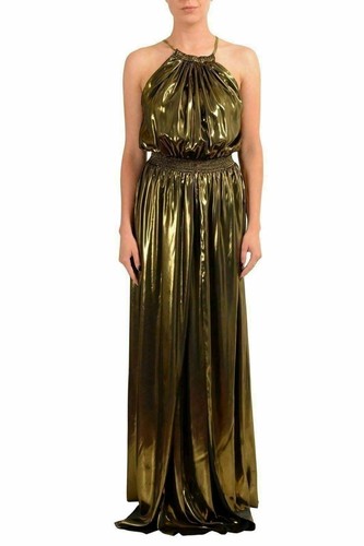 Just Cavalli Women's Golden Open Back Maxi Ball Gown Dress US S IT 40 - Afbeelding 1 van 6