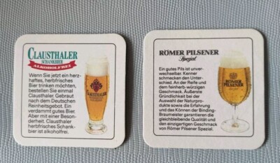 2 Bierdeckel ~ Brauerei Binding Frankfurt - Clausthaler und Römer Pilsener  B4e