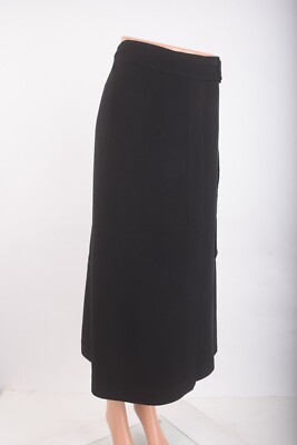 Massimo Dutti Womens Skirt Wrap-Style Midi L Black w Buckle