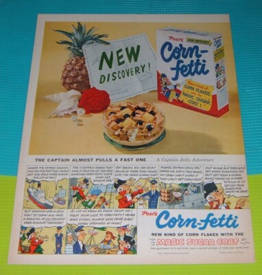 1953 PRINT AD ~ POST CEREAL CORN FETTI Magic Sugar Coat New Kind Of Corn Flakes