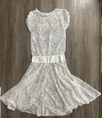 white lace drop waist dress WL016 - Strapless Drop Waist Cascading Wedding Dress - Andrea & Leo main image 1
