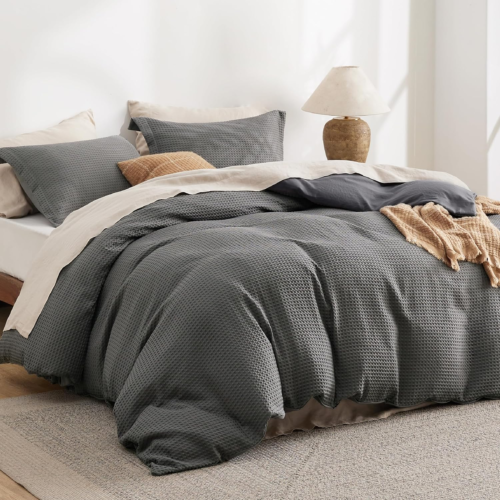 Luxury Waffle Duvet Cover King Size - Textured Duvet Cover Set, Soft, Breathable - Picture 8 of 9