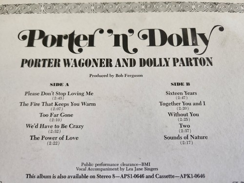 Dolly Parton and Porter Wagoner Porter N Dolly 1974 Vinyl LP 12" 33 RPM Country - Picture 6 of 16