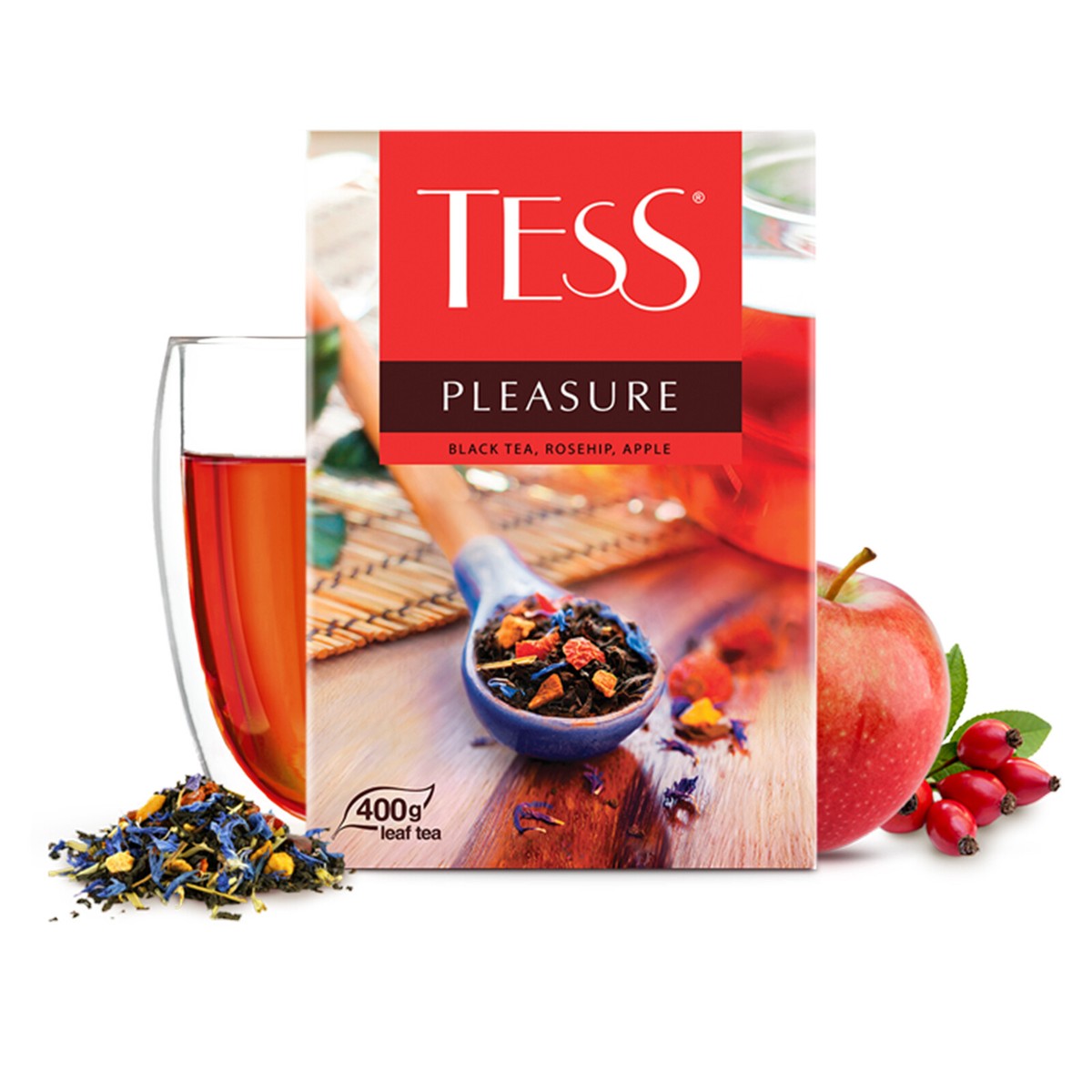 TESS PLEASURE TEA BLACK Loose Leaf Russian Tea with APPLE ROSEHIP