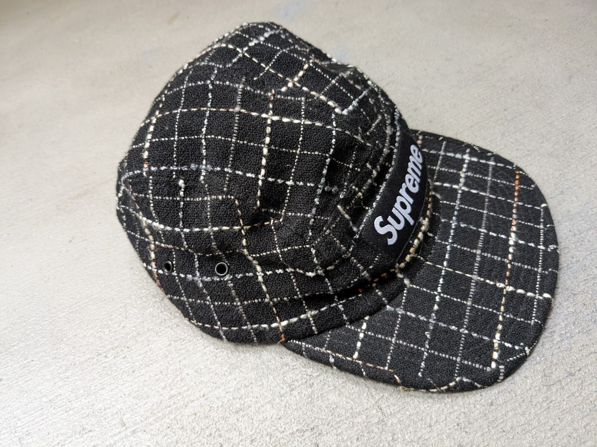 Supreme Boucle Camp Cap Hat Black White FW18 Grid 5-Panel BOGO Box