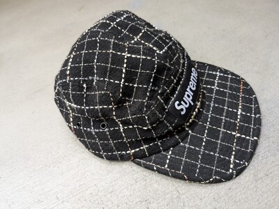 Supreme Boucle Camp Cap Hat Black White FW18 Grid 5-Panel BOGO Box