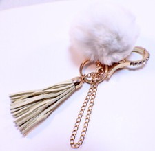 Rhinestone Bling Key Chain Fob Purse Phone Charm Tassel And Puff
