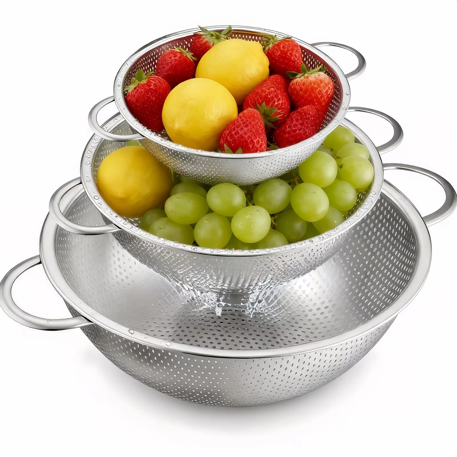 3 Pack Stainless Steel Colander Set (1-3-5Quart), Colanders & Food Strainer, Str