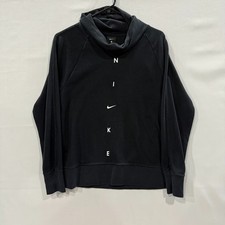 Nike Womens Funnel Neck Sweatshirt Black Vertical Logo Fleece Pullover XS