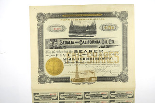 SEDALIA AND CALIFORNIA OIL COMPANY TITRE DE 5 ACTIONS DE 1$ 1902 COUPONS
