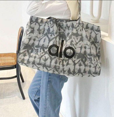 NWT ALO Yoga Gray Tie-Dye Canvas Cotton Large Tote Bag For Travel