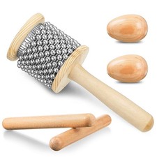 5 Pcs Mini Wooden Percussion Instrument Set - Cabasa, Claves, Egg Shakers, Rhyth