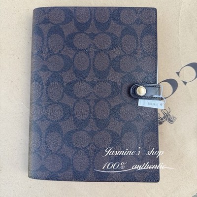 NWT Coach Snap Notebook 222 Walnut Black Signature Canvas/Smooth