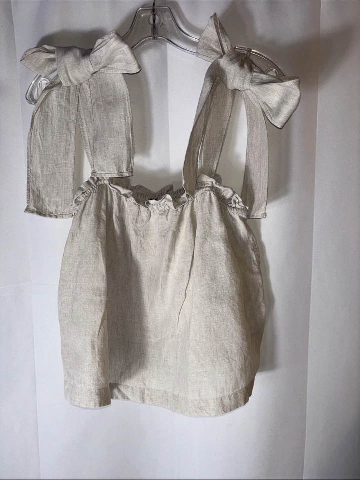 J. Crew Linen Tie Shoulder Tank Top M Beige India Spring Summer - Image 3 of 4