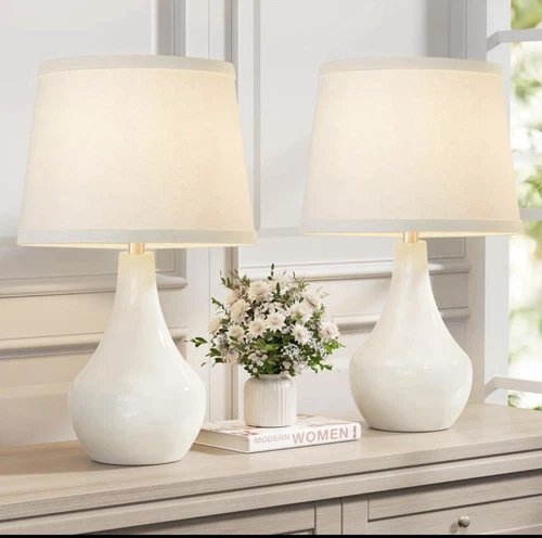 19.4" Modern Ceramic Table Lamps for Night Stands - Bedside Lamps Set of 2 for N