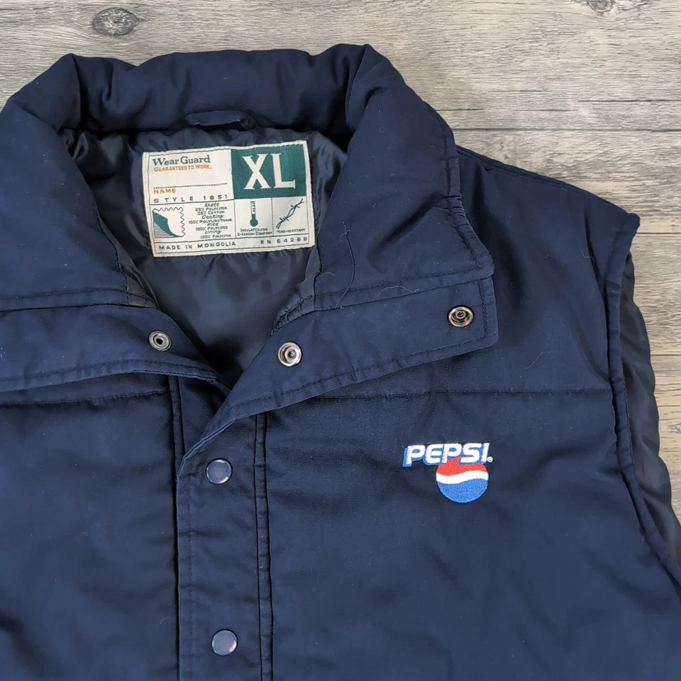 De Colección Años 80 Pepsi Uniforme Wearguard Chaleco Azul Bolsillos Delanteros Para Hombre XL Cola Cálido Usado en Excelente Condición Foto 2 de 4