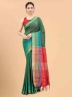 Green Red Pure Cotton Saree with Zari Work and Blouse Piece | Traditional