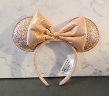 Walt Disney World Rose Gold Sequined Sparkles Minnie Mouse Headband Ears NEW 